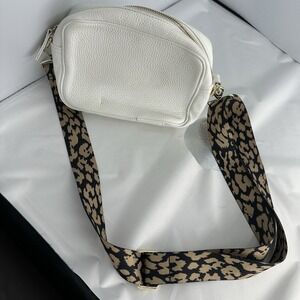 Crossbody Handbag Elie Beaumont White with Removable Animal Print Strap